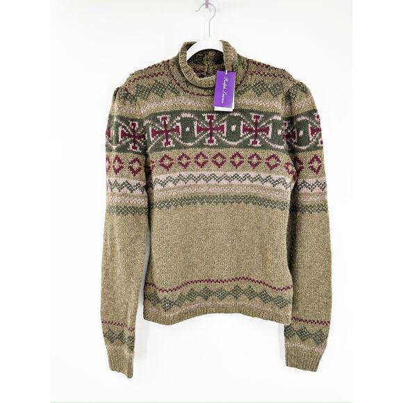 Ralph Lauren Intarsia-Knit Mockneck Sweater Wool Cashmere Hand Knit Sweater L - Picture 3 of 13